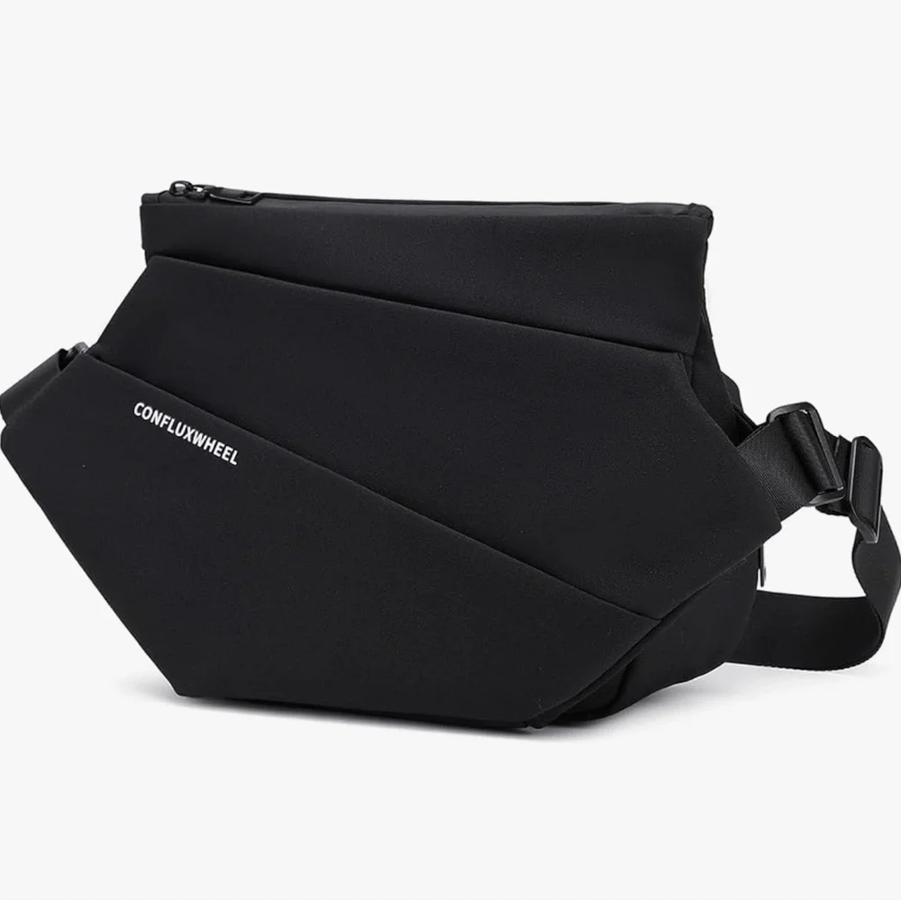 Confluxwheel Black Geometric Techwear‎ Crossbody Sling Bag